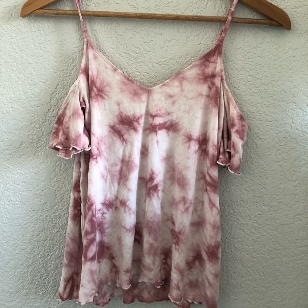 Pink and white off the shoulder shirt